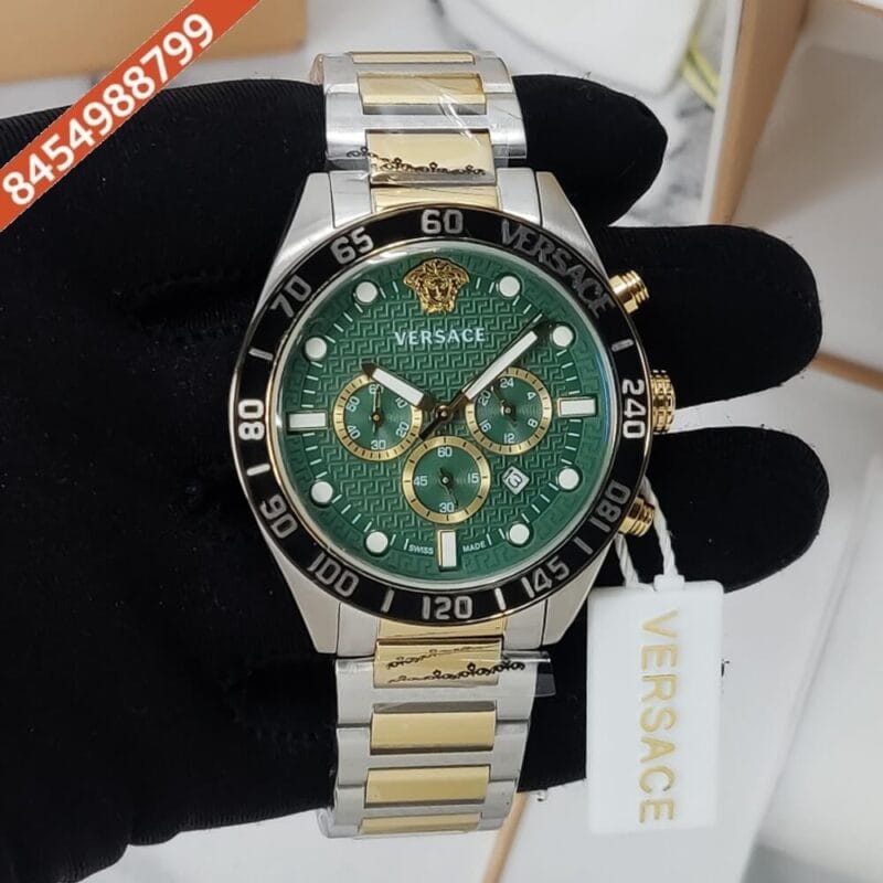 Versace Greca Green Dial Dual Tone Strap Swiss Watch