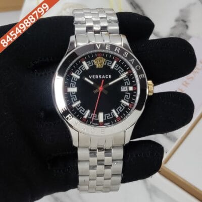 Versace Hellenyium Black Dial Stainless Steel Strap Swiss Watch