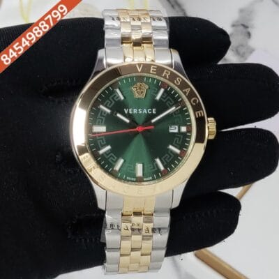 Versace Hellenyium Green Dial Dual Tone Strap Swiss Watch