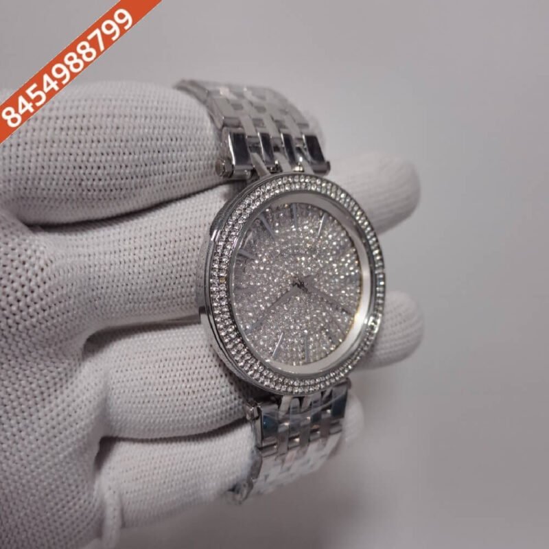 Michael Kors Darci Silver Diamond Studded Dial Silver Steel Strap Swiss Watch - Image 2