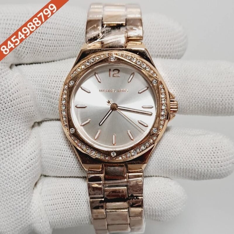 Michael Kors Lennox Rose White Dial Rose Gold Strap Swiss Watch