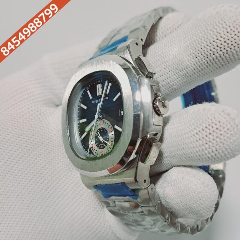 Patek Philippe Stainless Steel Nautilus Chronograph Blue Dial Stainless Steel Strap Swiss Automatic Watch - Image 3