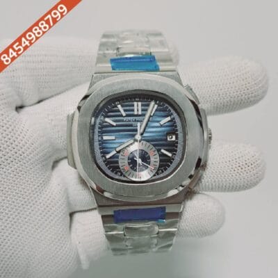 Patek Philippe Stainless Steel Nautilus Chronograph Blue Dial Stainless Steel Strap Swiss Automatic Watch