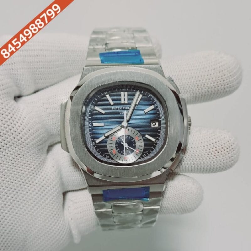 Patek Philippe Stainless Steel Nautilus Chronograph Blue Dial Stainless Steel Strap Swiss Automatic Watch
