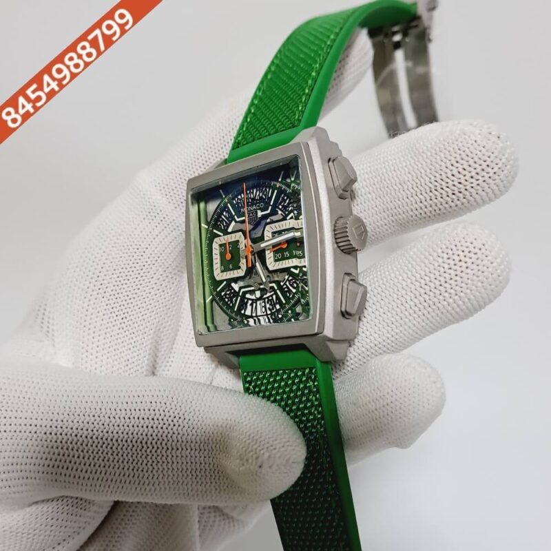 Tag Heuer Monaco Chronograph X Green Edition Skeleton Dial Green leather Strap Swiss Watch - Image 3