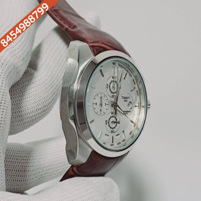 Tissot Coutrier 1853 Date Only Chronograph White Dial Leather Strap Swiss watch - Image 3