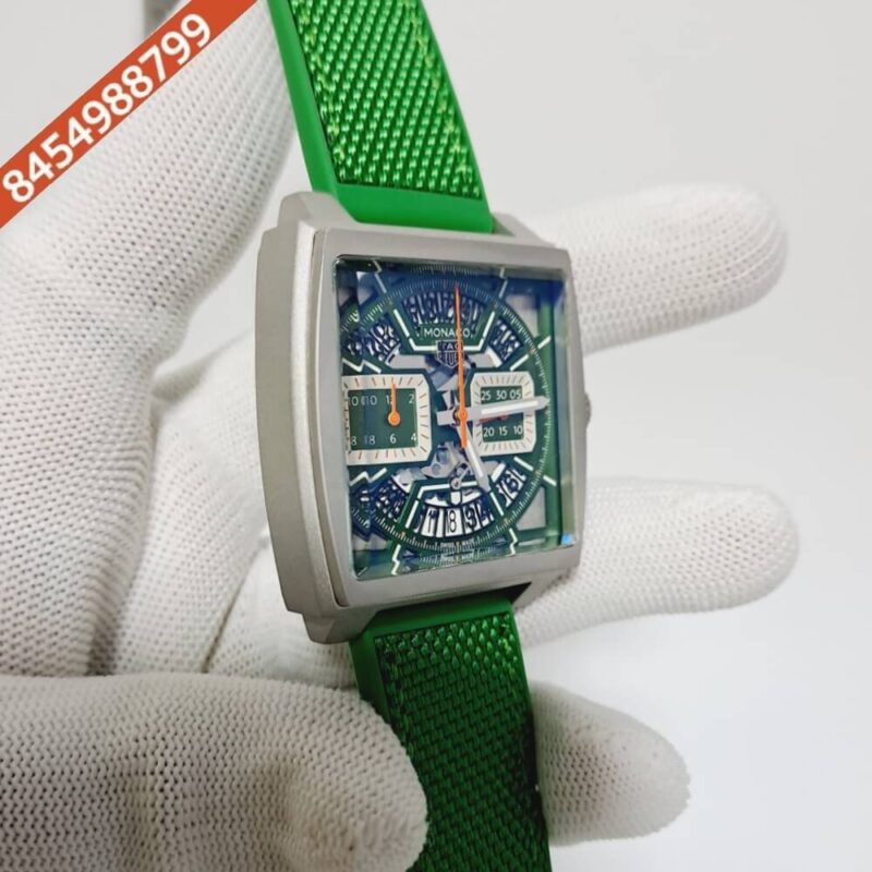 Tag Heuer Monaco Chronograph X Green Edition Skeleton Dial Green leather Strap Swiss Watch - Image 2