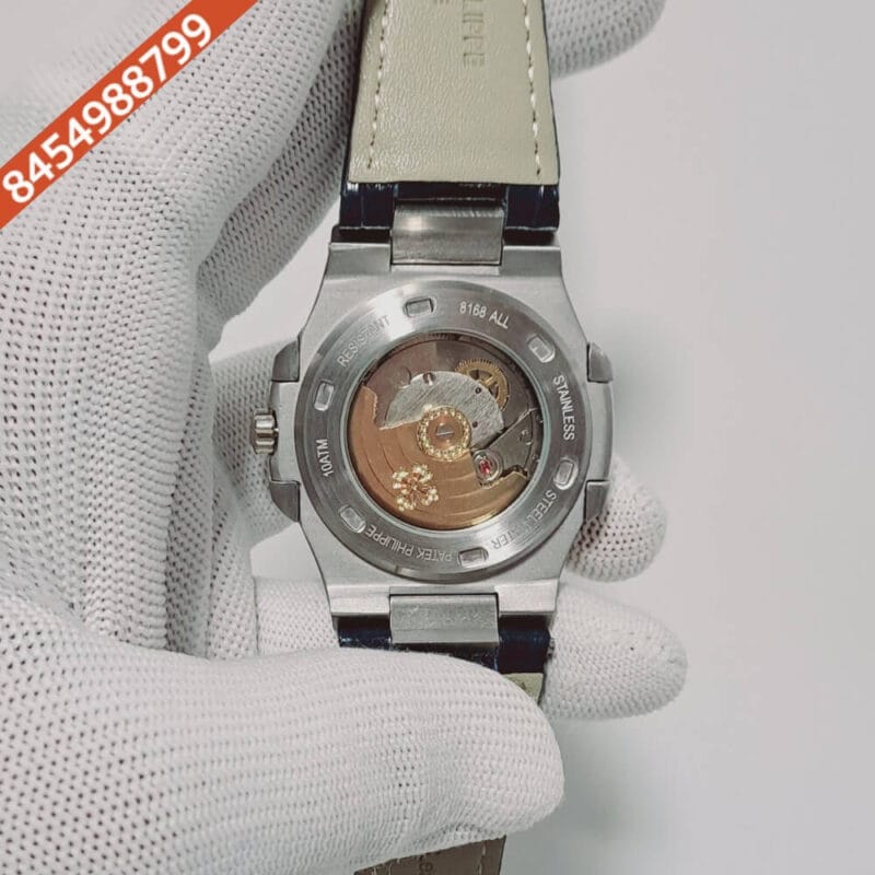 Patek Phillippe Nautilus Blue Dial Blue Leather Strap Swiss Automatic Watch - Image 4