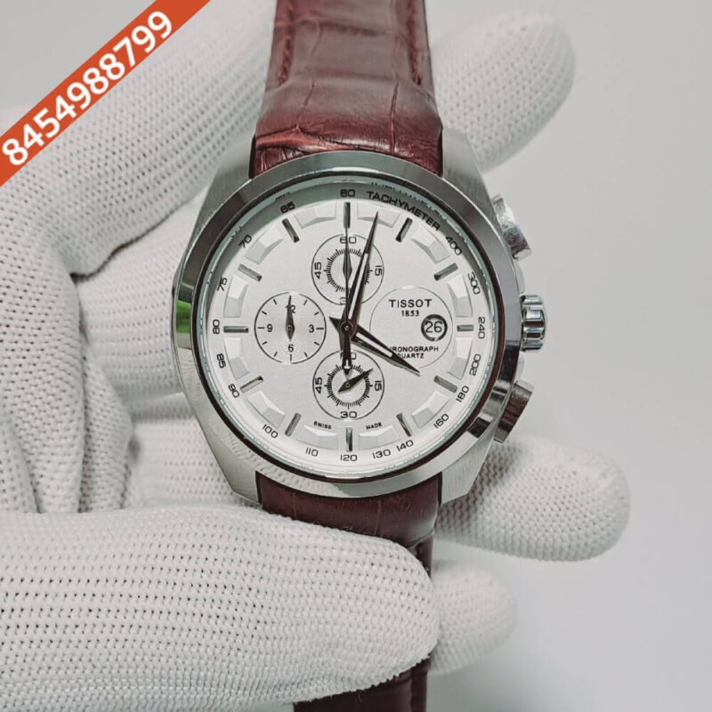 Tissot Coutrier 1853 Date Only Chronograph White Dial Leather Strap Swiss watch