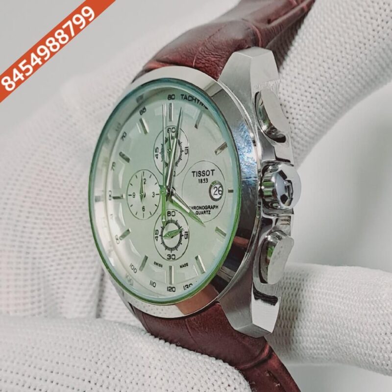 Tissot Coutrier 1853 Date Only Chronograph White Dial Leather Strap Swiss watch - Image 2