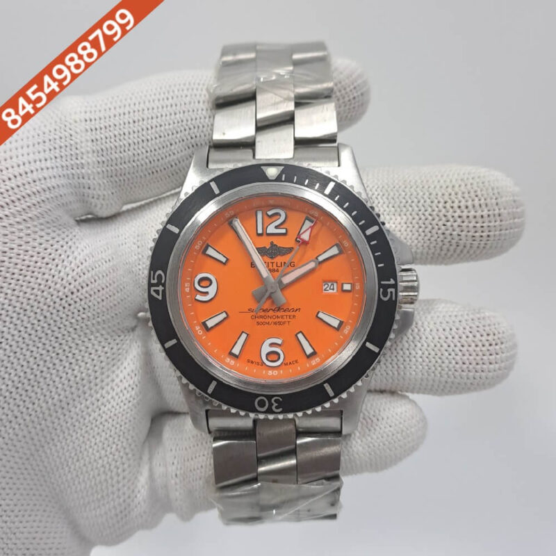 Breitling Superocean Orange Dial Stainless Steel Swiss Automatic Watch