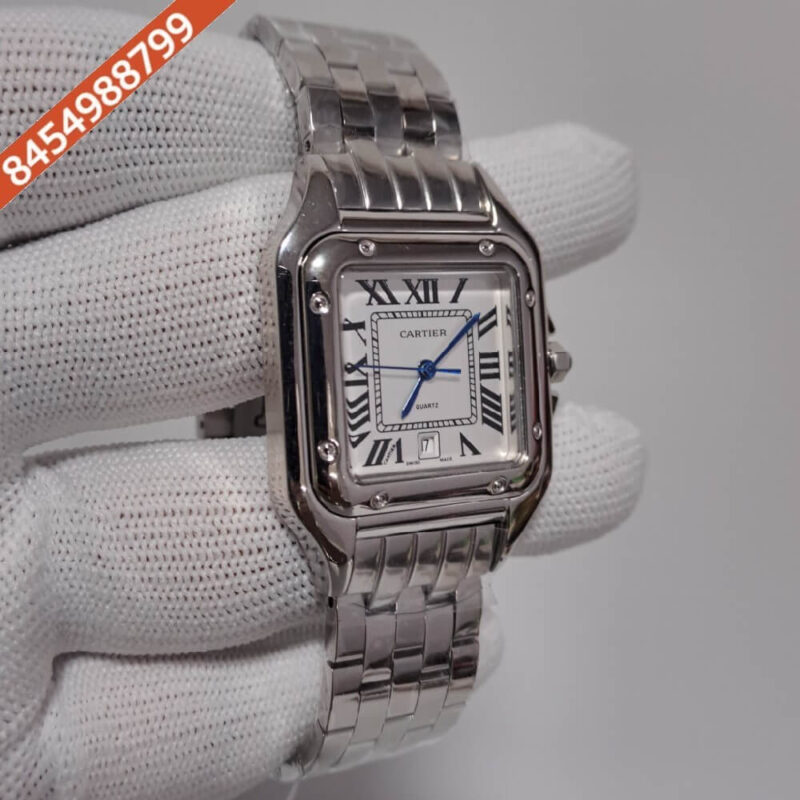 Cartier Santos Silver Stainless Steel Strap White Dial Swiss Watch - Image 3