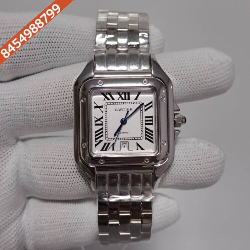 Cartier Santos Silver Stainless Steel Strap White Dial Swiss Watch