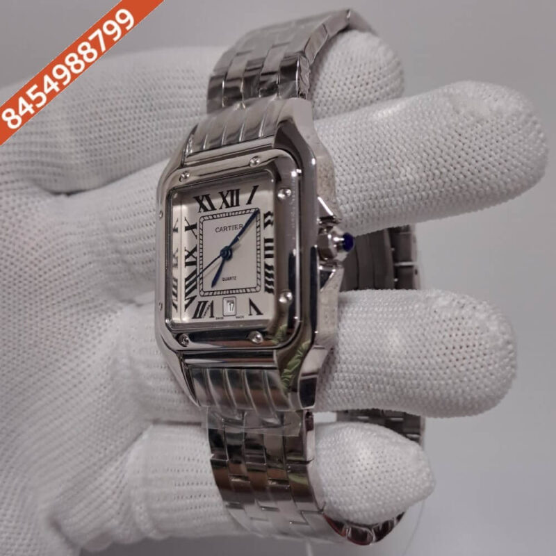 Cartier Santos Silver Stainless Steel Strap White Dial Swiss Watch - Image 2