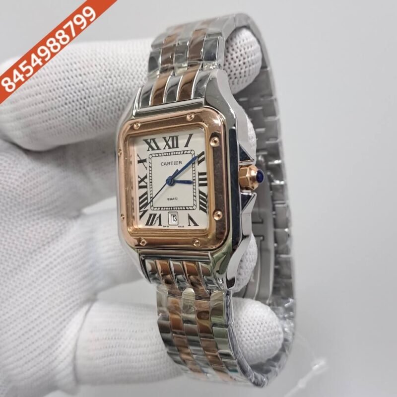 Cartier Santos Rose Gold Dual Tone White Dial Swiss Watch - Image 3