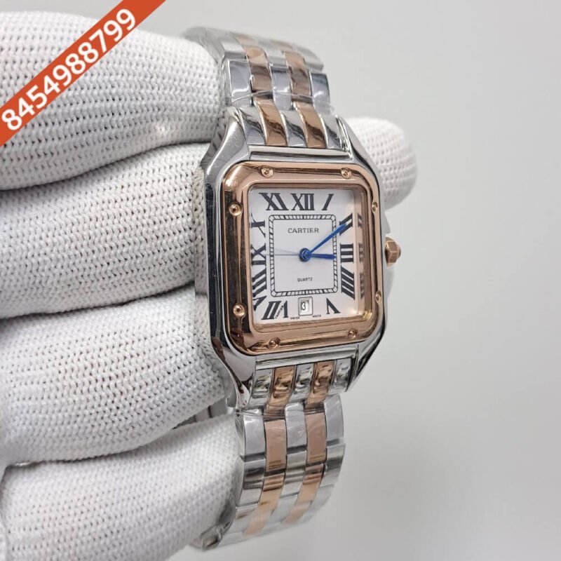 Cartier Santos Rose Gold Dual Tone White Dial Swiss Watch - Image 2