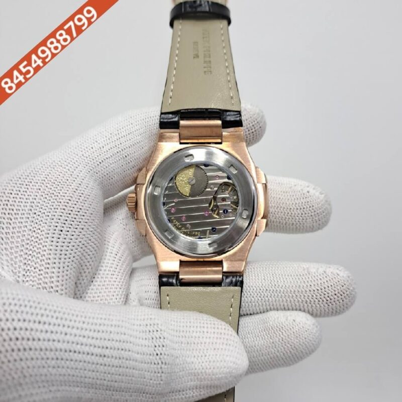 Patek Philippe Aquanaut Brown Dial Black Leather Strap Swiss Automatic Watch - Image 4