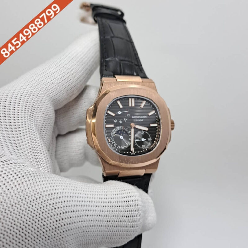 Patek Philippe Aquanaut Brown Dial Black Leather Strap Swiss Automatic Watch - Image 3