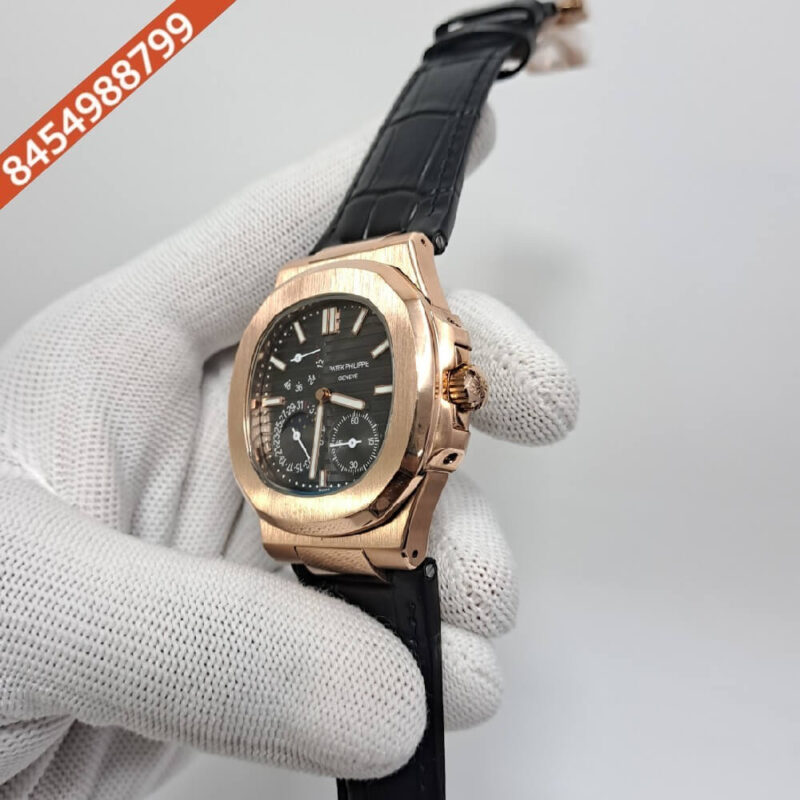 Patek Philippe Aquanaut Brown Dial Black Leather Strap Swiss Automatic Watch - Image 2