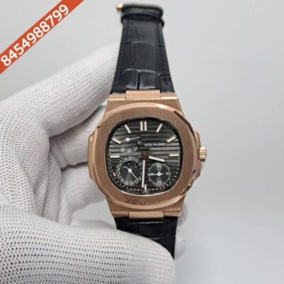Patek Philippe Aquanaut Brown Dial Black Leather Strap Swiss Automatic Watch