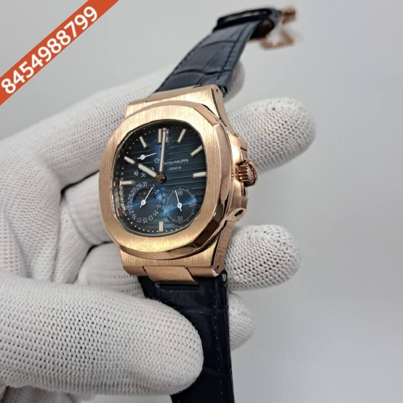 Patek Philippe Aquanaut Blue Dial Blue Leather Strap Swiss Automatic Watch - Image 3