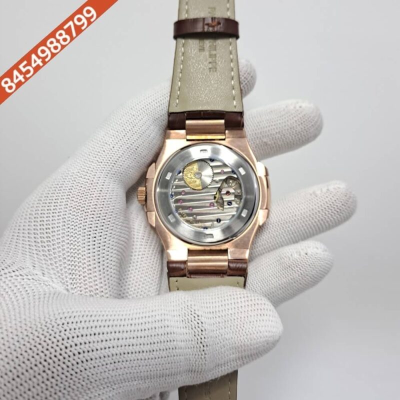 Patek Philippe Aquanaut Grey Dial Brown Leather Strap Swiss Automatic Watch - Image 4
