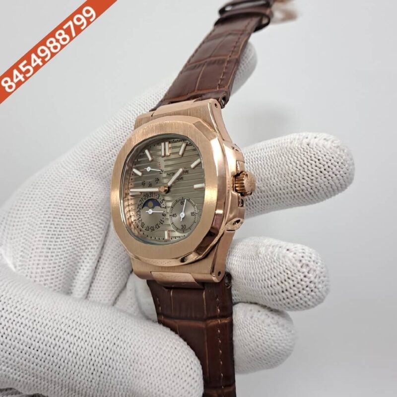 Patek Philippe Aquanaut Grey Dial Brown Leather Strap Swiss Automatic Watch - Image 3