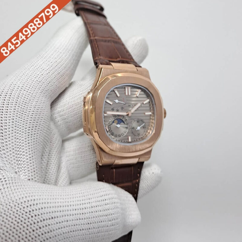 Patek Philippe Aquanaut Grey Dial Brown Leather Strap Swiss Automatic Watch - Image 2