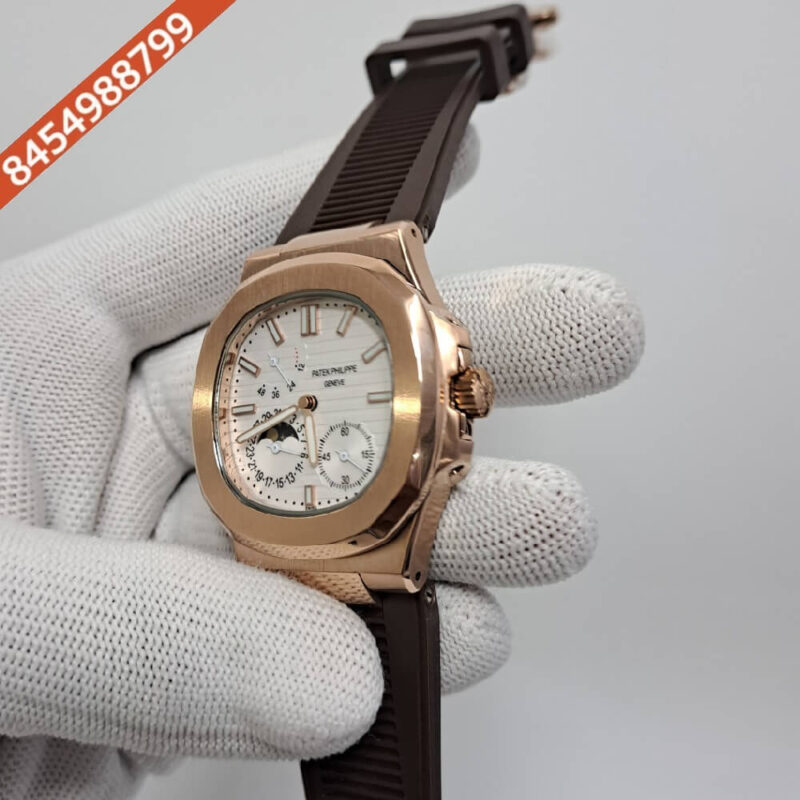Patek Philippe Aquanaut White Dial Brown Rubber Strap Swiss Automatic Watch - Image 3
