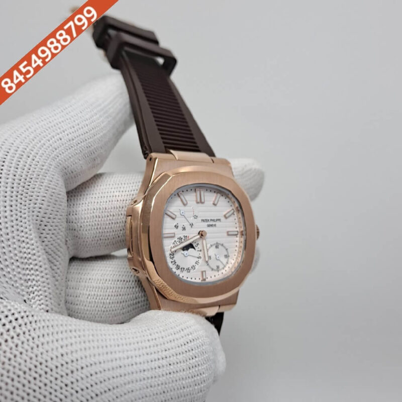 Patek Philippe Aquanaut White Dial Brown Rubber Strap Swiss Automatic Watch - Image 2