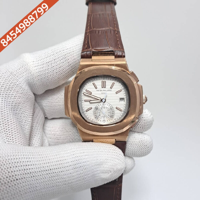 Patek Philippe Nautilus Annual Calendar Moon Phase Brown Leather Strap Swiss Automatic Watch