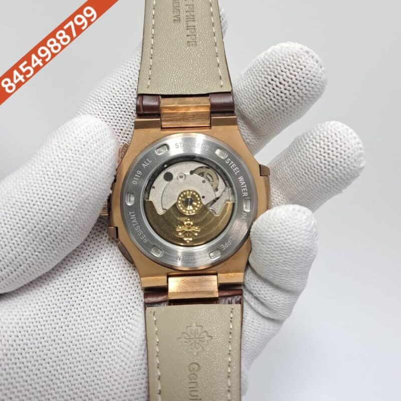 Patek Philippe Nautilus Annual Calendar Moon Phase Brown Leather Strap Swiss Automatic Watch - Image 3