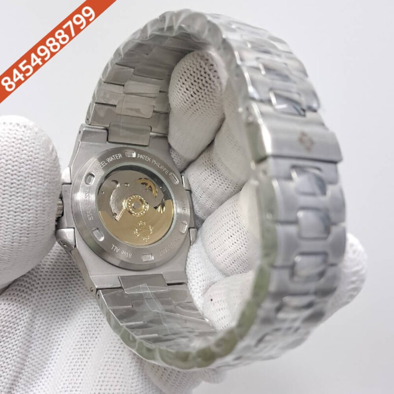 Patek Philippe Nautilus Silver Blue  White Emerald Swiss Automatic Watch - Image 4