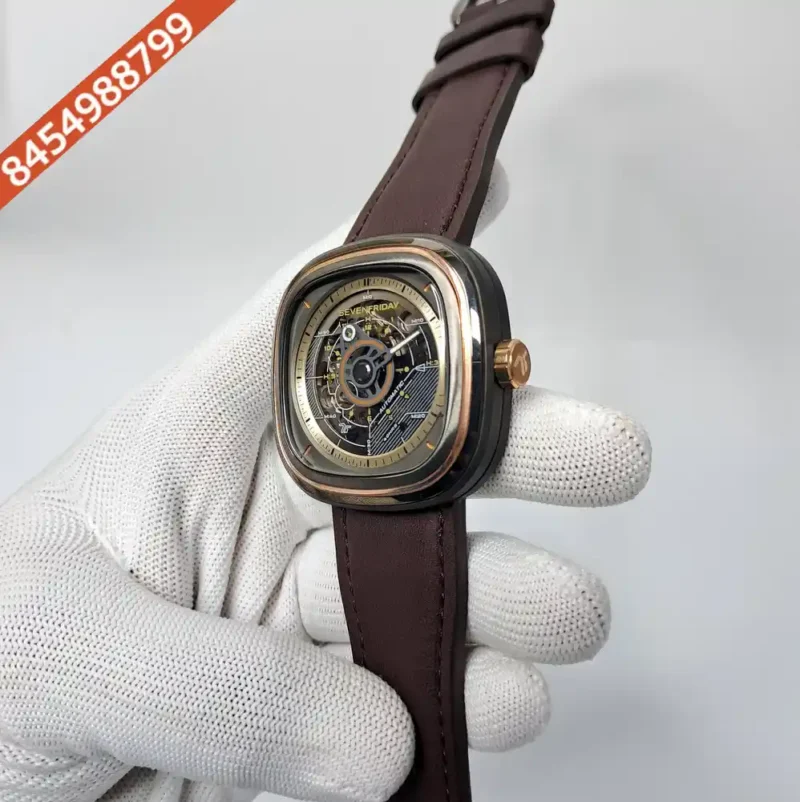 Seven Friday T2-02 Limited Edition Skeleton Dial Brown Leather Strap Swiss Automatic Watch - Image 2
