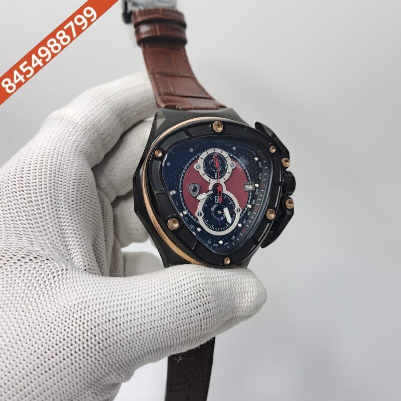 Lamborghini Tonino Spyder Full Black Red Chronograph Brown Leather Strap Swiss Watch - Image 2