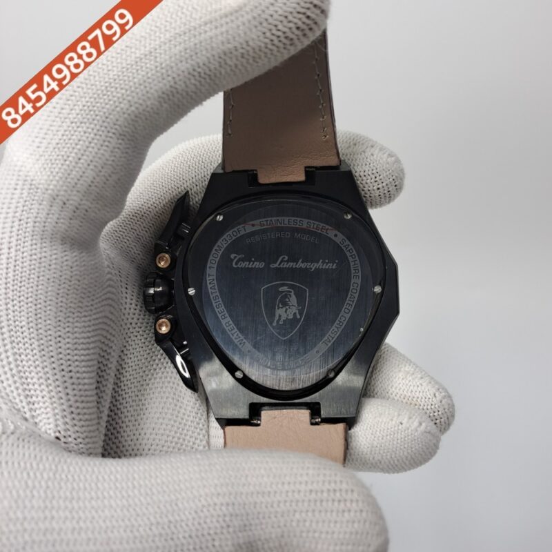 Lamborghini Tonino Spyder Full Black Red Chronograph Brown Leather Strap Swiss Watch - Image 4