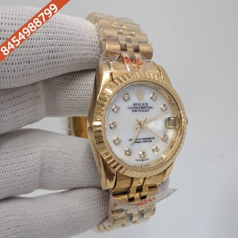 Rolex Date-Just Diamond Marking Gold White Dial Swiss Automatic Watch - Image 3