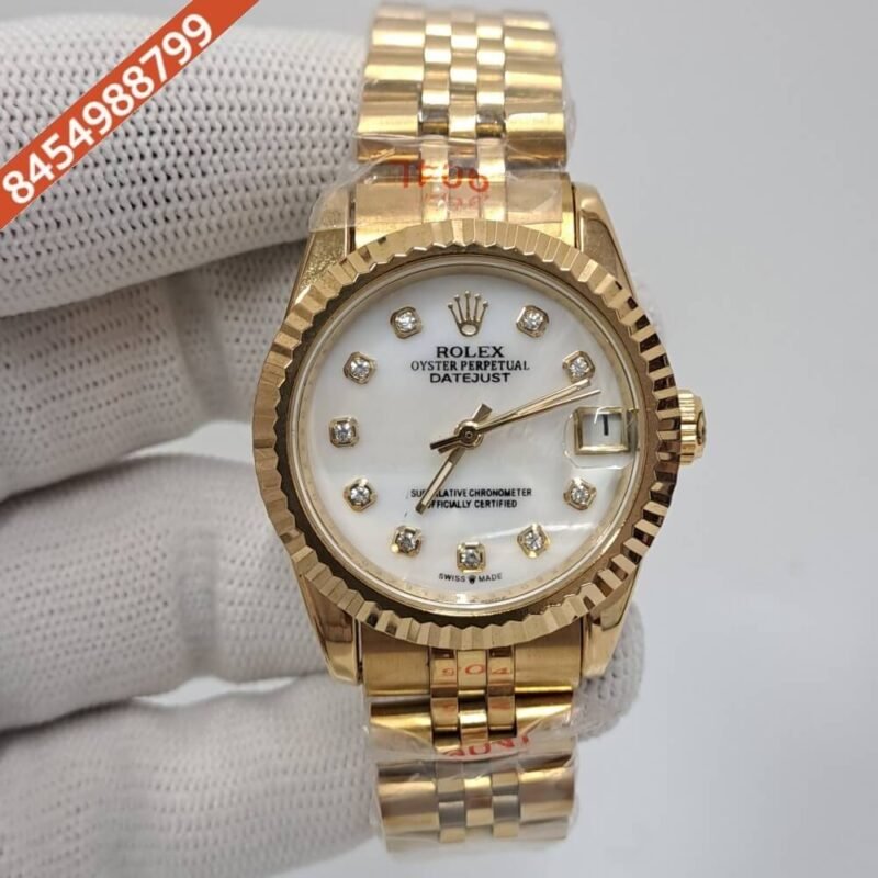 Rolex Date-Just Diamond Marking Gold White Dial Swiss Automatic Watch