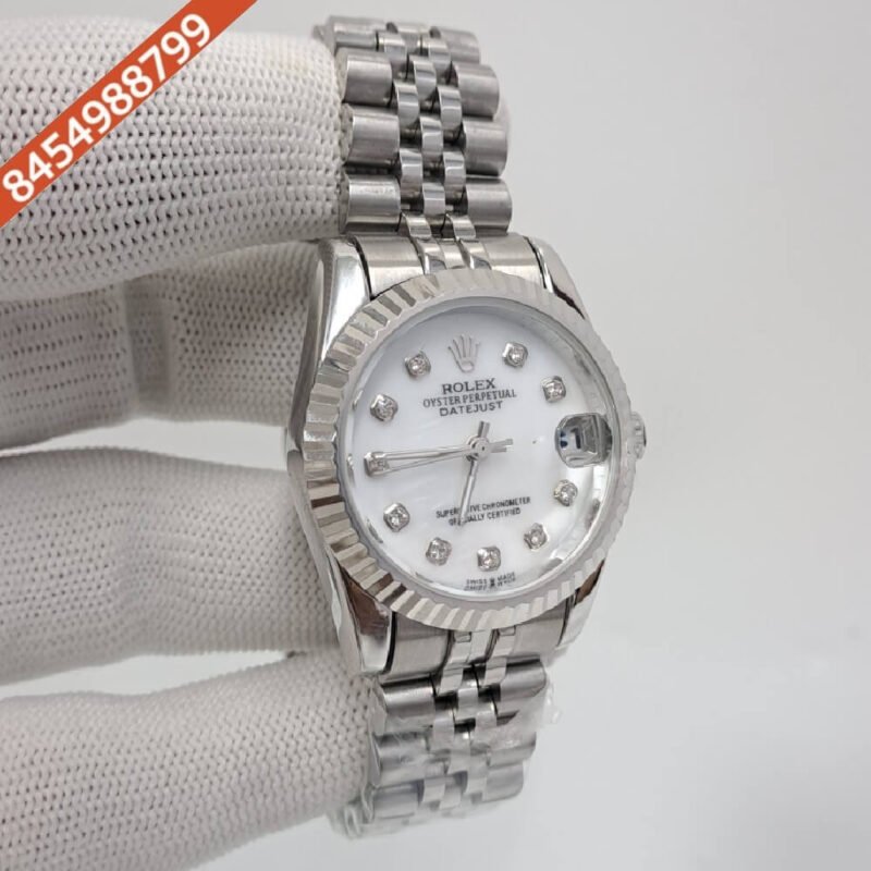 Rolex Date-Just Silver White Dial  Diamond Marker Swiss Automatic Watch - Image 3