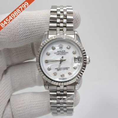 Rolex Date-Just Silver White Dial  Diamond Marker Swiss Automatic Watch
