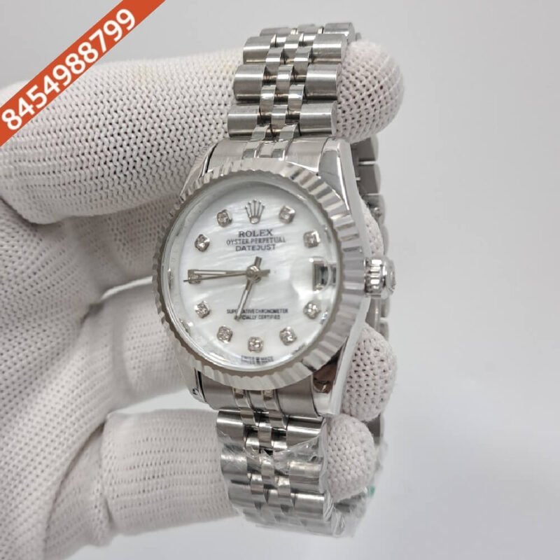 Rolex Date-Just Silver White Dial  Diamond Marker Swiss Automatic Watch - Image 2