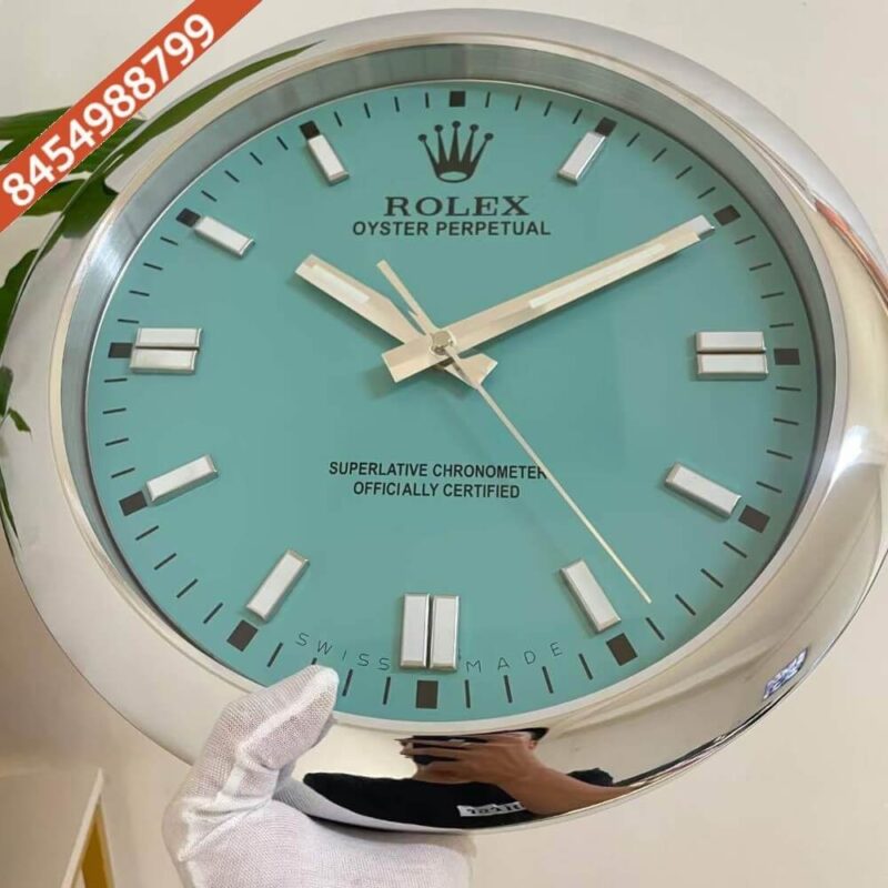 Rolex Oyster Perpetual Silver Blue Dial Wall Clock