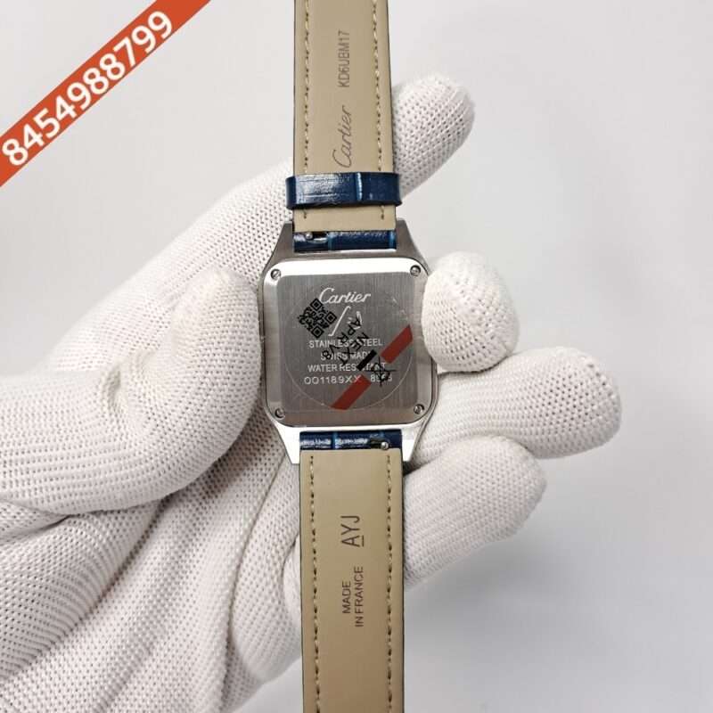 Cartier Santos Dumont Small White Dial Blue Leather Strap Swiss Watch - Image 4