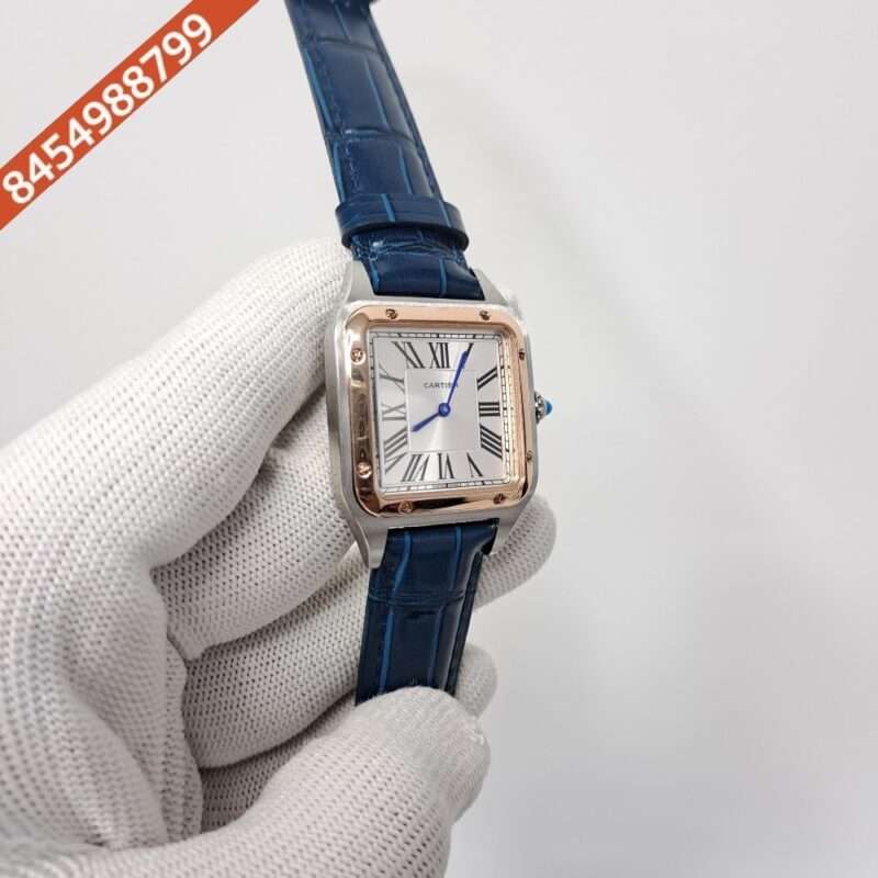 Cartier Santos Dumont Small White Dial Blue Leather Strap Swiss Watch - Image 2