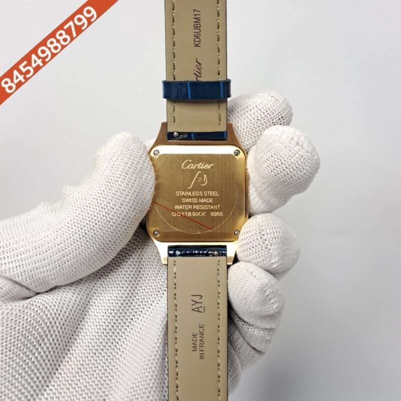 Cartier Santos Dumont Small White Dial Blue Leather Strap Swiss Watch - Image 4