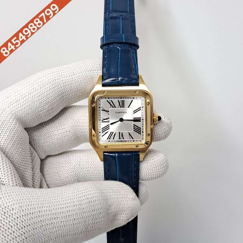 Cartier Santos Dumont Small White Dial Blue Leather Strap Swiss Watch