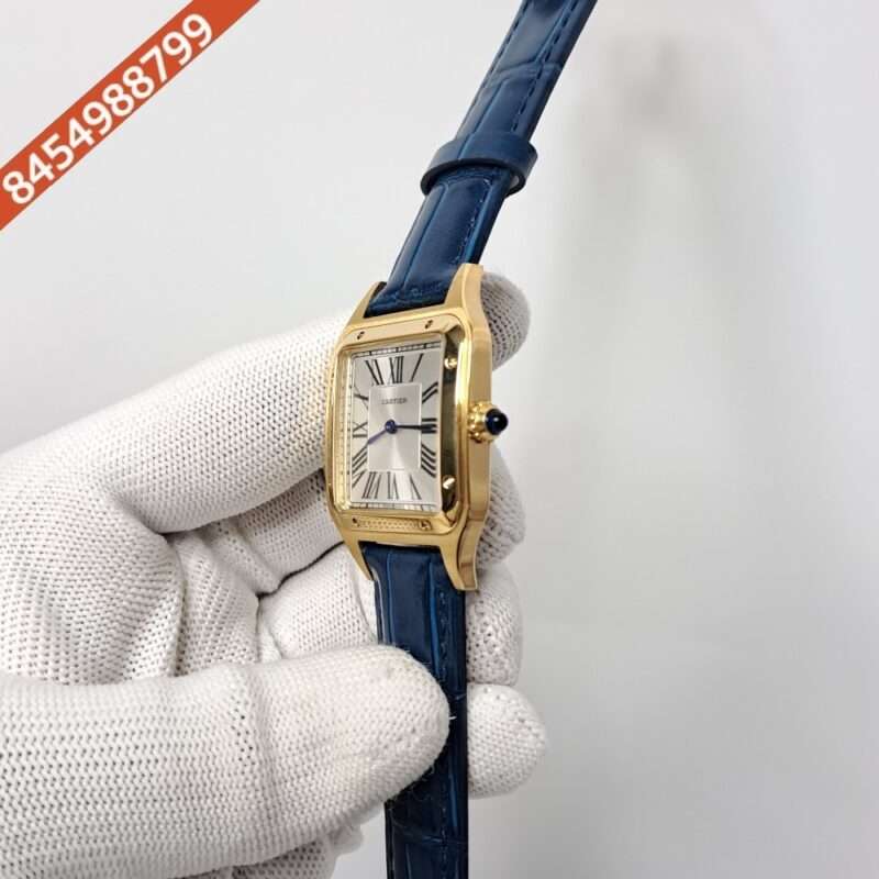 Cartier Santos Dumont Small White Dial Blue Leather Strap Swiss Watch - Image 3