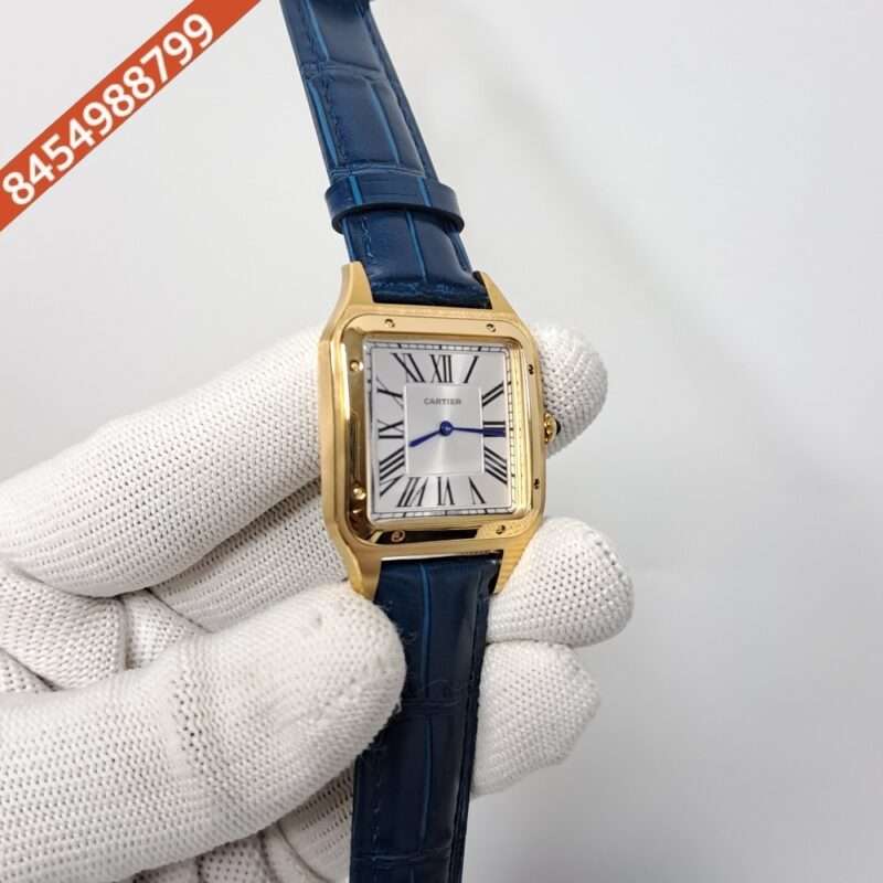 Cartier Santos Dumont Small White Dial Blue Leather Strap Swiss Watch - Image 2