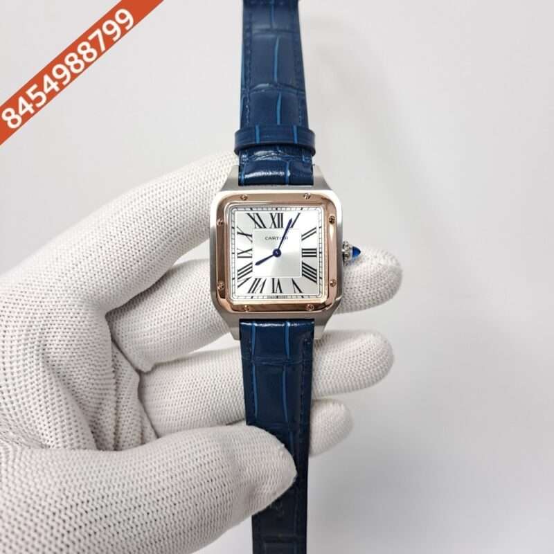 Cartier Santos Dumont Small White Dial Blue Leather Strap Swiss Watch