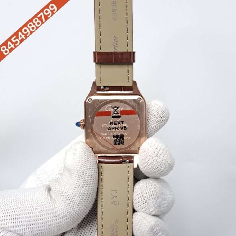 Cartier Santos Dumont Small White Dial Brown Leather Strap Swiss Watch - Image 4